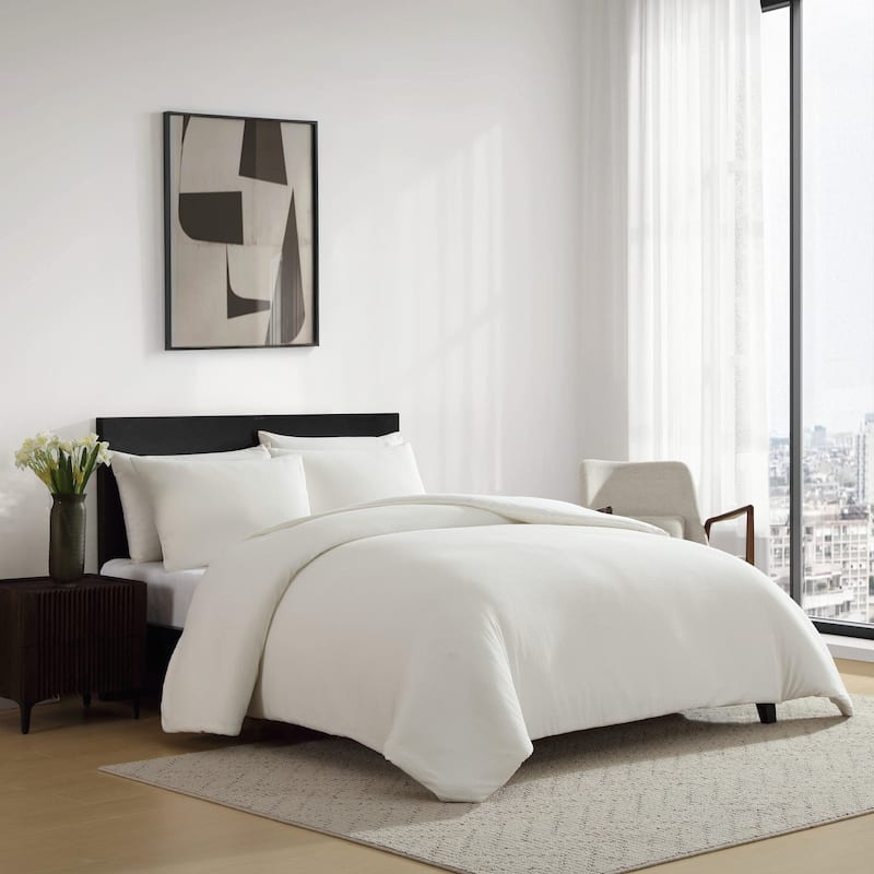 Vera Wang Threaded Basketweave Cotton White Reversible Comforter Set
