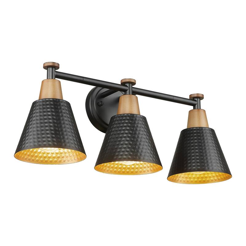 3-Light Bathroom Vanity Light, Black and Gold - 3-Light