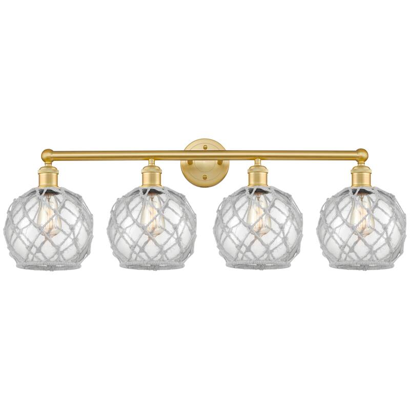 Innovations Lighting Endless Possibilities Edison - Farmhouse Rope - 4 Light 35" Bath Vanity Light - Clear Glass with White Rope/Satin Gold