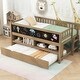 preview thumbnail 3 of 22, Twin Size Low Loft Bed with Trundle, Solid Wood Bed Frame with Storage Shelves & Blackboard, Space-Saving Design for Small Rooms