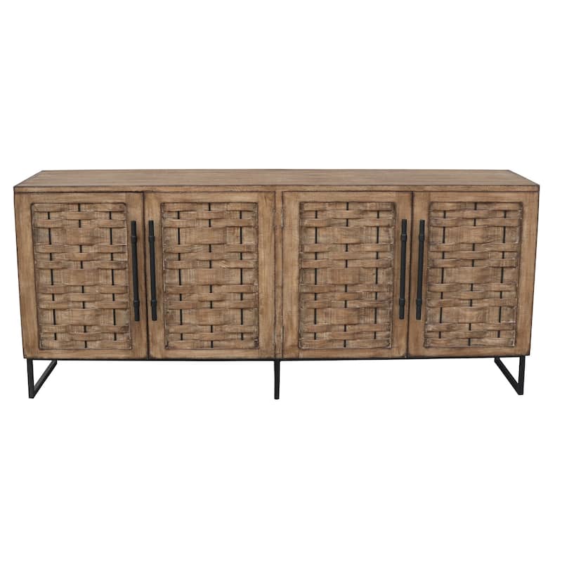 Osin Sideboard Buffet Cabinet, 4 Door, 83 Inch Antique Brown Pine Wood