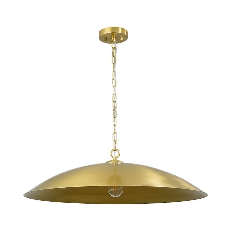 1-Light Black Gold Oversized Metal Dome Pendant Light - 27in
