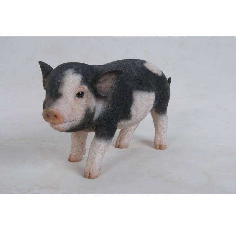 9" Standing Black Baby Piglet Outdoor Garden Statue