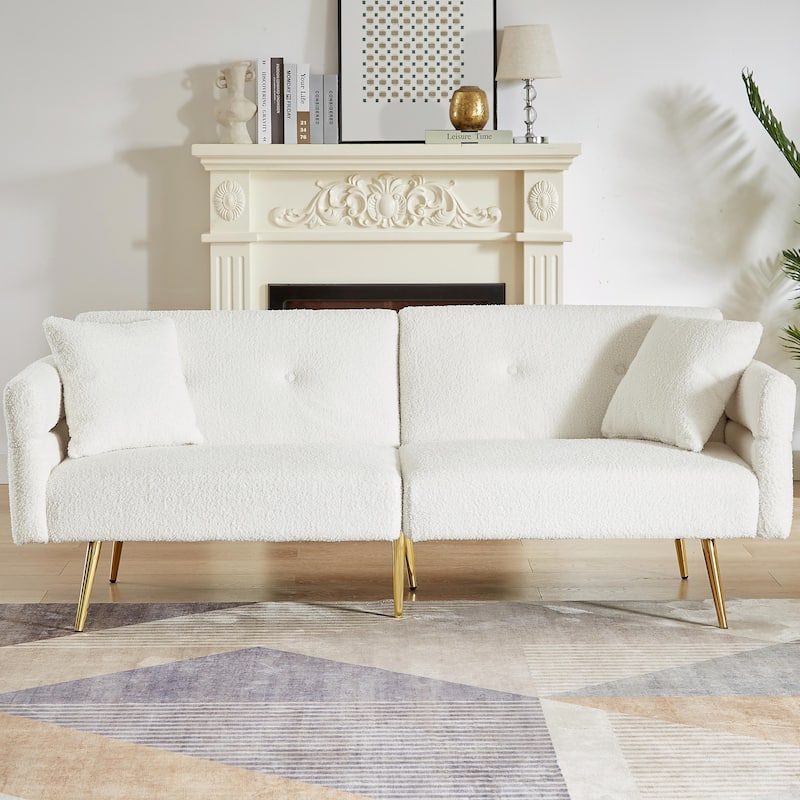 Modern Loveseat Sofa Bed - Teddy Upholstery with Side Pocket