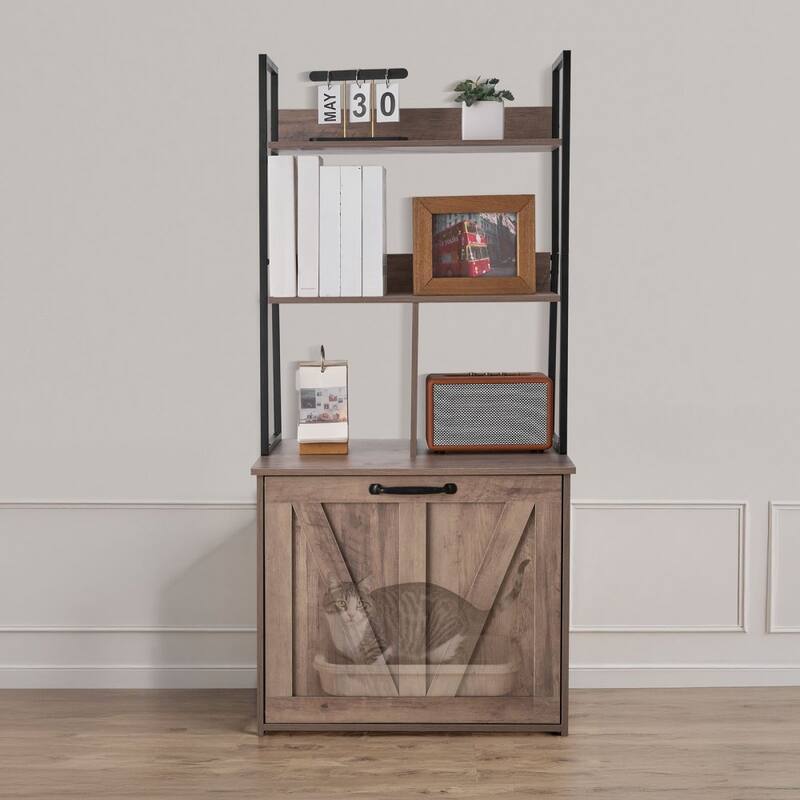 Modern Cat Litter Box Furniture Enclosure Cabinet with Metal Rack and Hidden Odor Control Storage - 23.62” x 19.69” x 50.08”