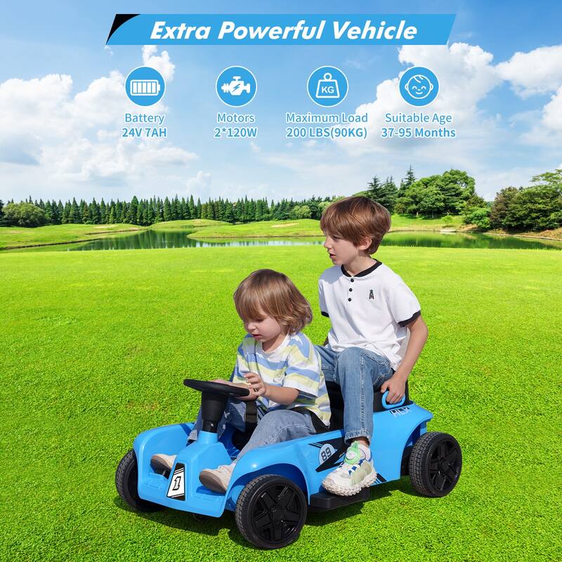 2 Seaters 4-Wheelers Electric Ride On Toy for Kids, 24V 120W*2 Powerful Motors Max Load 200 Lbs