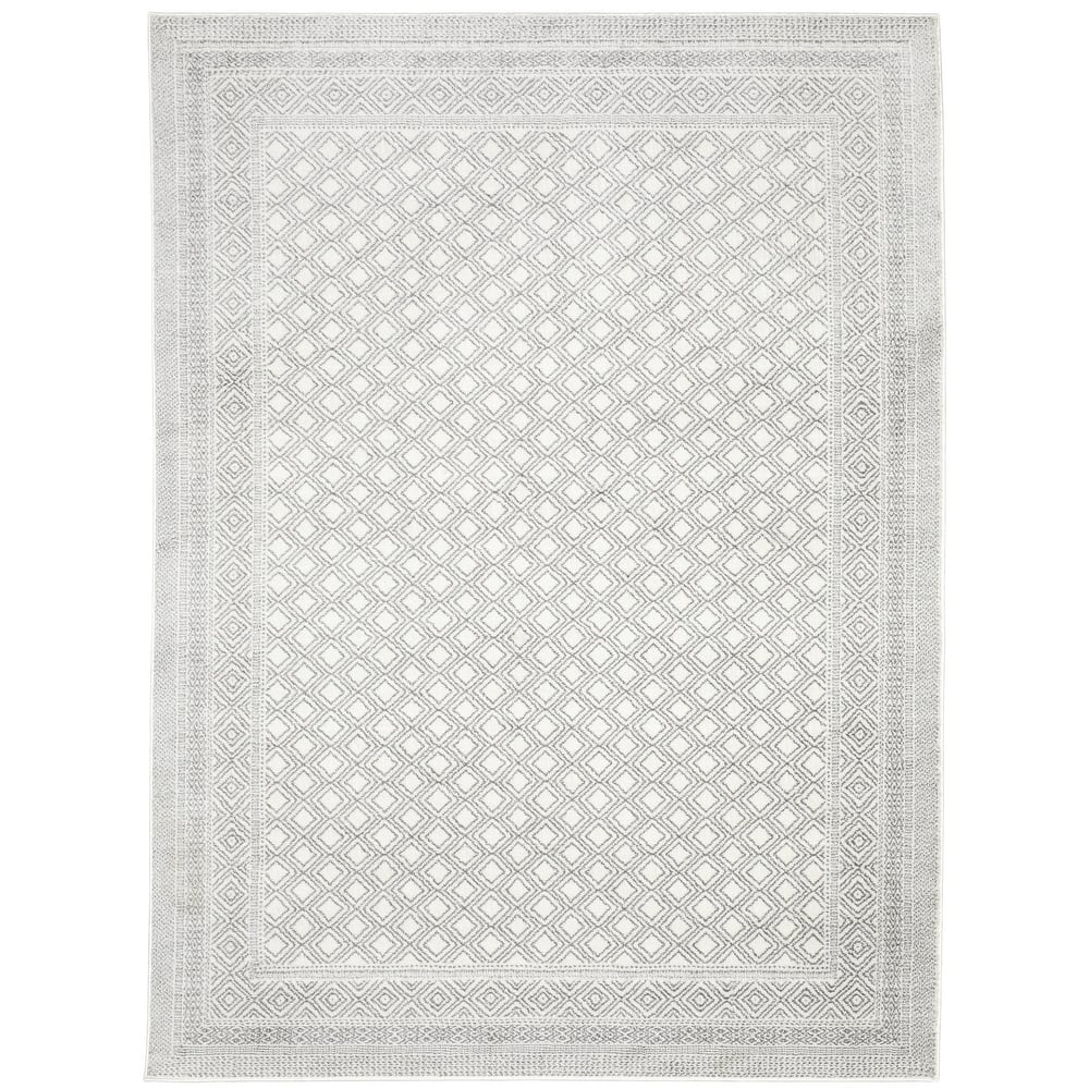 Style Haven Marciana Two-Tone Diamond Panel White/ Grey Power Loom Rug-