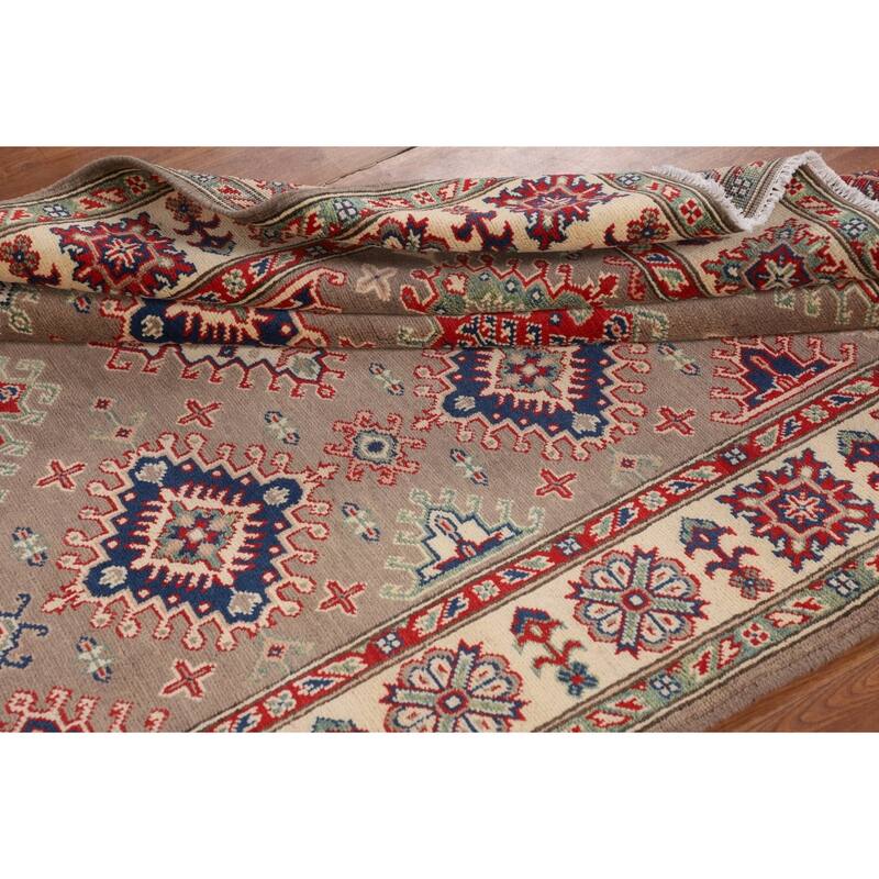 Geometric Kazak Oriental Area Rug Hand-Knotted Traditional Wool Carpet - 5'0" x 6'9"
