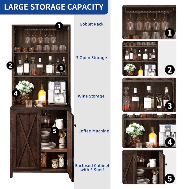 Bar Cabinet for Liquor and Glasses Dining Kitchen Cabinet with Wine Rack