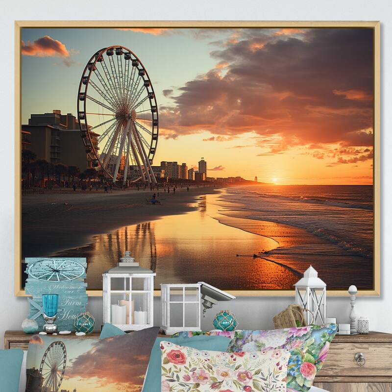 Designart "Myrtle Beach South I" Nautical & Beach Framed Wall Decor - 40 in. wide x 30 in. high - Natural