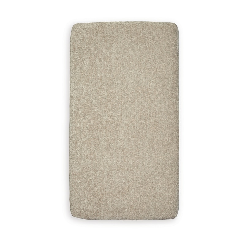 Klyn 44 Inch Ottoman, Plush Cushion, Faux Wood Rail Feet, Beige Polyester