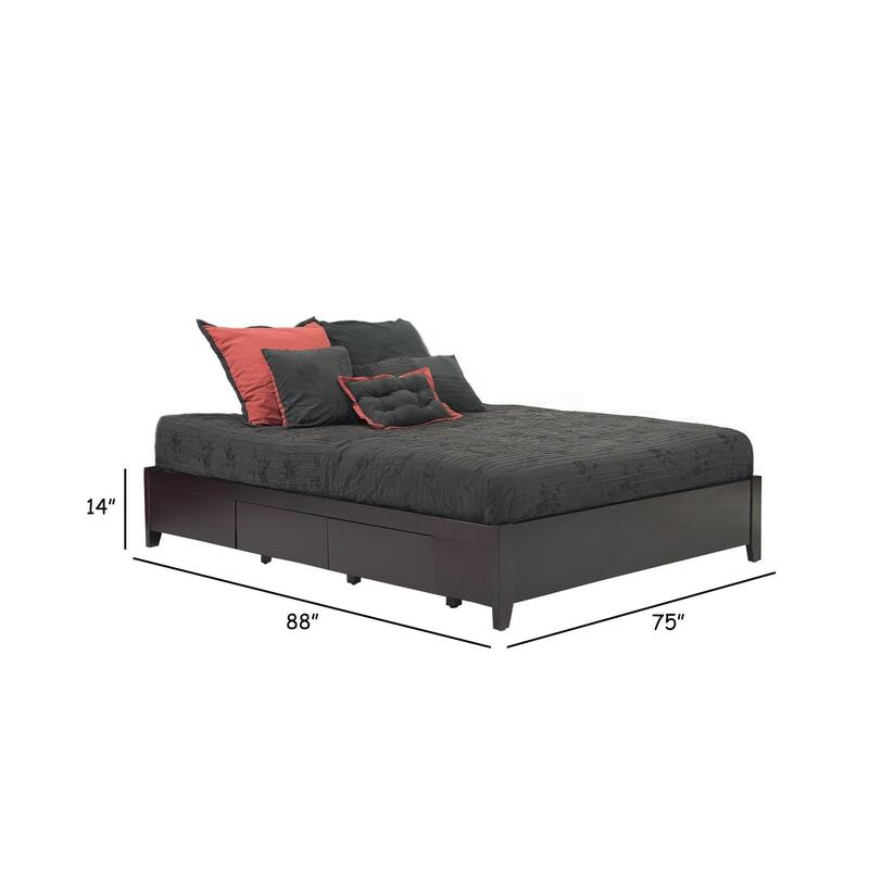 Klio Low Profile California King Bed, 4 Storage Drawers Dark Brown Mahogany