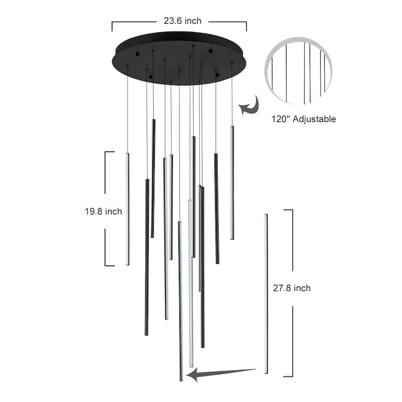 8/12/18-Light Dimmable Integrated LED Chandelier Linear Kitchen Island Light