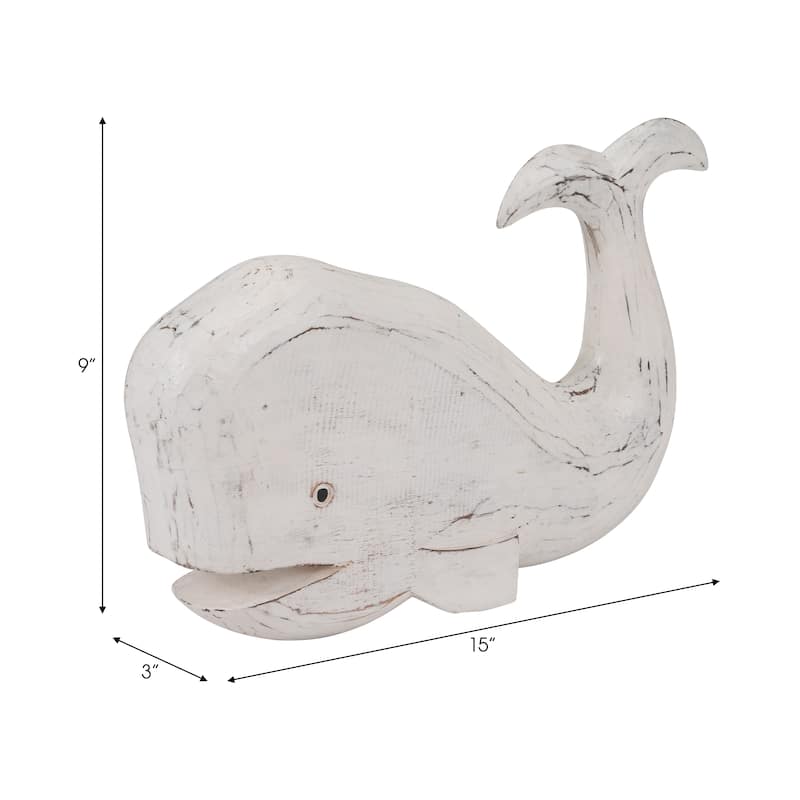 Sagebrook Home Coastal Albasia Wood 15-Inch Nautical Tail Up Whale Figurine - 15" x 3" x 9"