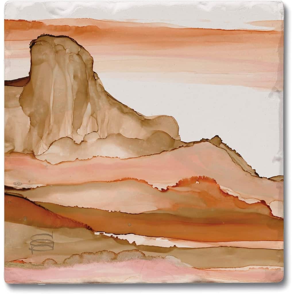 Desertscape 4-Pack Absorbent Stone Tumbled Tile Coasters with Protective Cork Backing 4" Square Made in The USA Wipes Clean