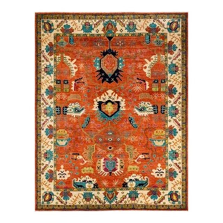 Hand Knotted Traditional Tribal Wool Orange Area Rug - 8' 0" x 10' 4"