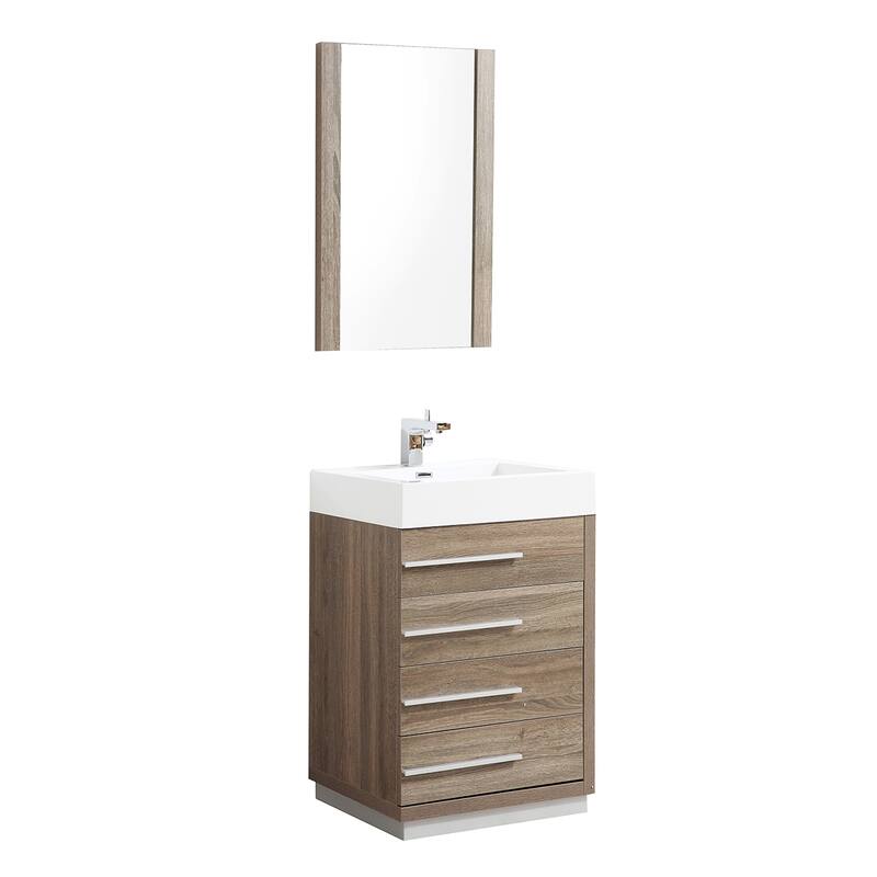 Blossom 24" All-Wood Vanity w/ Acrylic Sink & Mirror, Freestanding - 24 Inch - Cart Oak
