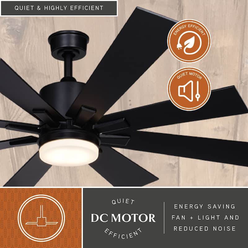 Crawford 60 in. Ceiling Fan with Reversible Blades, Dimmable LED Light Kit, Remote Control, 6 Speeds, Energy Efficient DC Motor