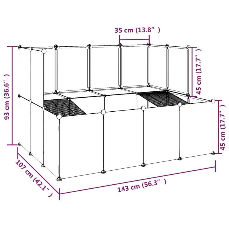 vidaXL Small Animal Cage Black/Transparent 56.3"x42.1"x36.6" PP and Steel