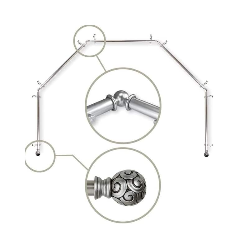 Bay Window Curtain Rod - 5 Sided Corner Rods, Nickel Finish - Single Curtain Rods for Draperies - M