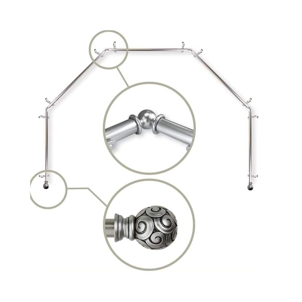 Bay Window Curtain Rod - 5 Sided Corner Rods, Nickel Finish - Single Curtain Rods for Draperies - M