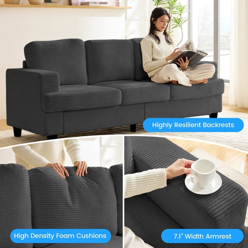 Mixoy 82" Corduroy Sectional Sofa Couch,Cloud Sleeper Comfy Upholstered 3-Seater Sofa