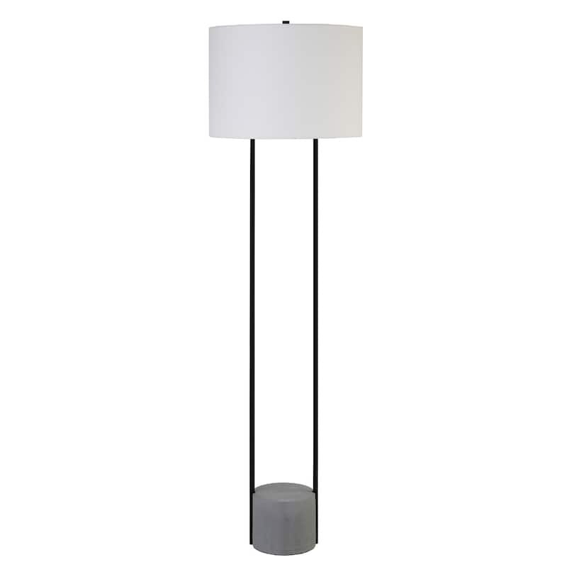 65" Black Column Floor Lamp with White Drum Fabric Shade and Frosted Glass Smart Plug-In Light - 65" H x 16" W x 16" D