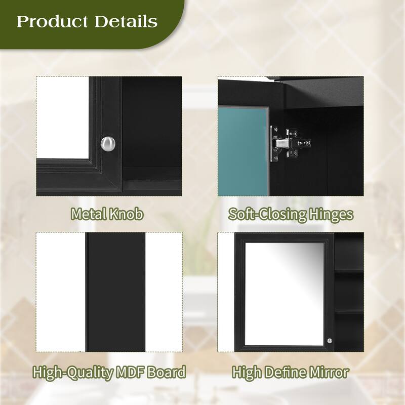 30 inch Wall-Mount 2-in-1 Mirror Cabinet with Adjustable Shelf, Soft-Closing Hinges, High-Quality MDF