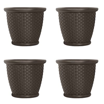 Suncast Sonora 22 Inch Resin Wicker Decorative Garden Flower Planter (4 Pack) - 2.4