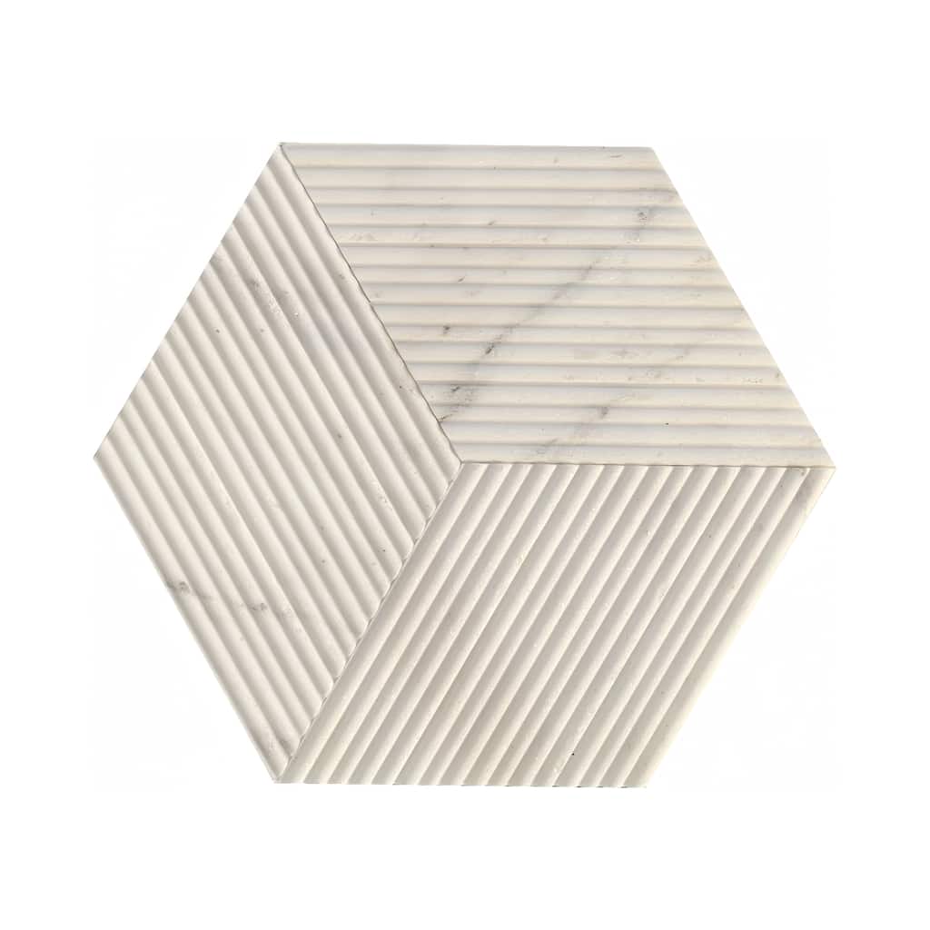 Hexagon 3D Fluted Marble Wall Tile - Textured White Natural Stone, 12-Piece Box