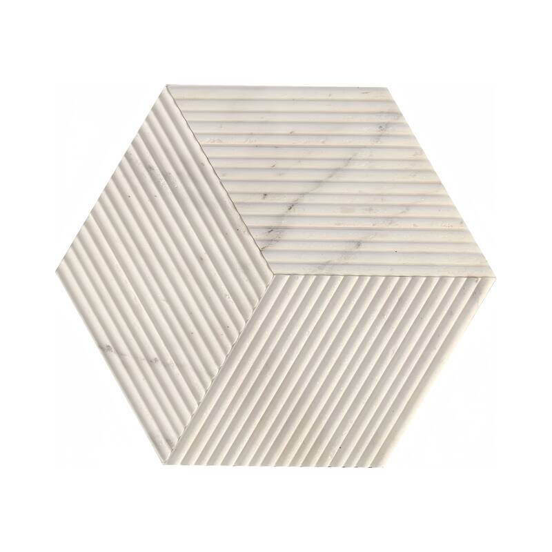 Hexagon 3D Fluted Marble Wall Tile - Textured White Natural Stone, 12-Piece Box