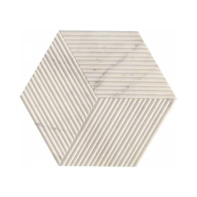 Hexagon OL Textured Finished Natural Stone 3D Fluted Marble Tile for Wall, 1 Box 12 PCS