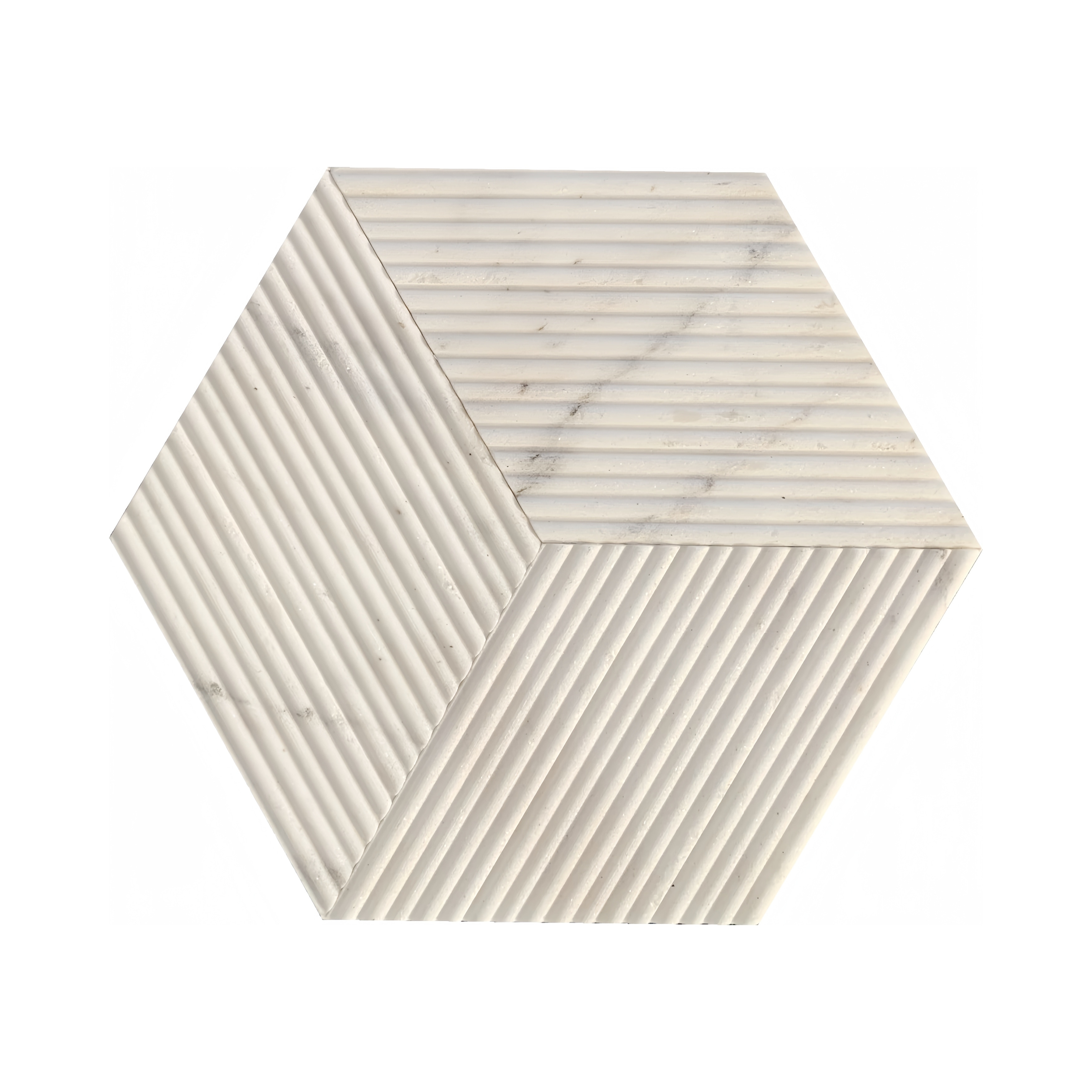 Hexagon OL Textured Finished Natural Stone 3D Fluted Marble Tile for Wall, 1 Box 12 PCS