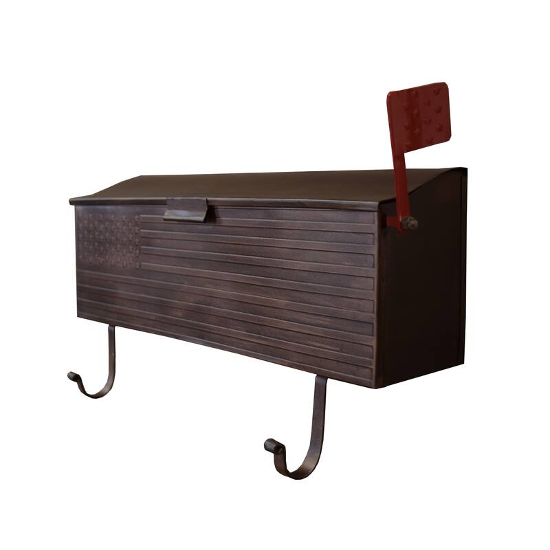 Patriotic Metal Wall Mounted Mailbox with Outgoing Mail Flag and Newspaper Hangers