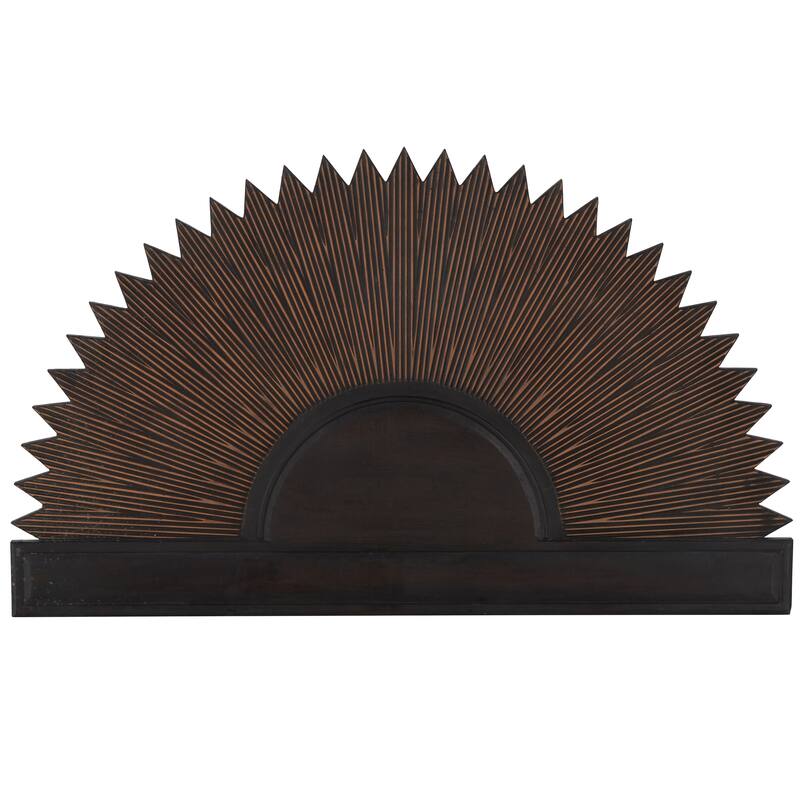 Dark Brown Wooden Large Sun Home Wall Decor with Copper Accents