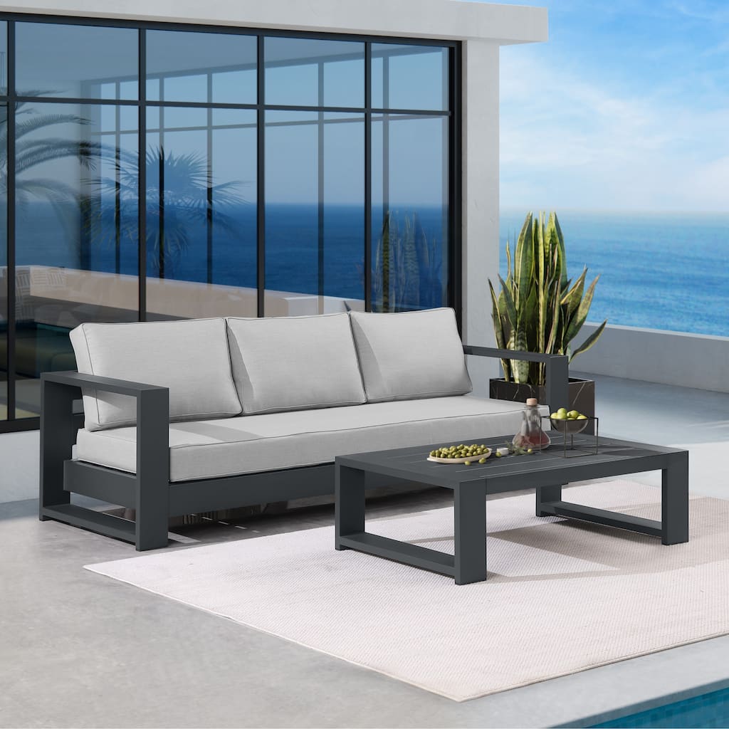 Benton 92.52" Outdoor Aluminum 3-Seater Sofa with Coffee Table