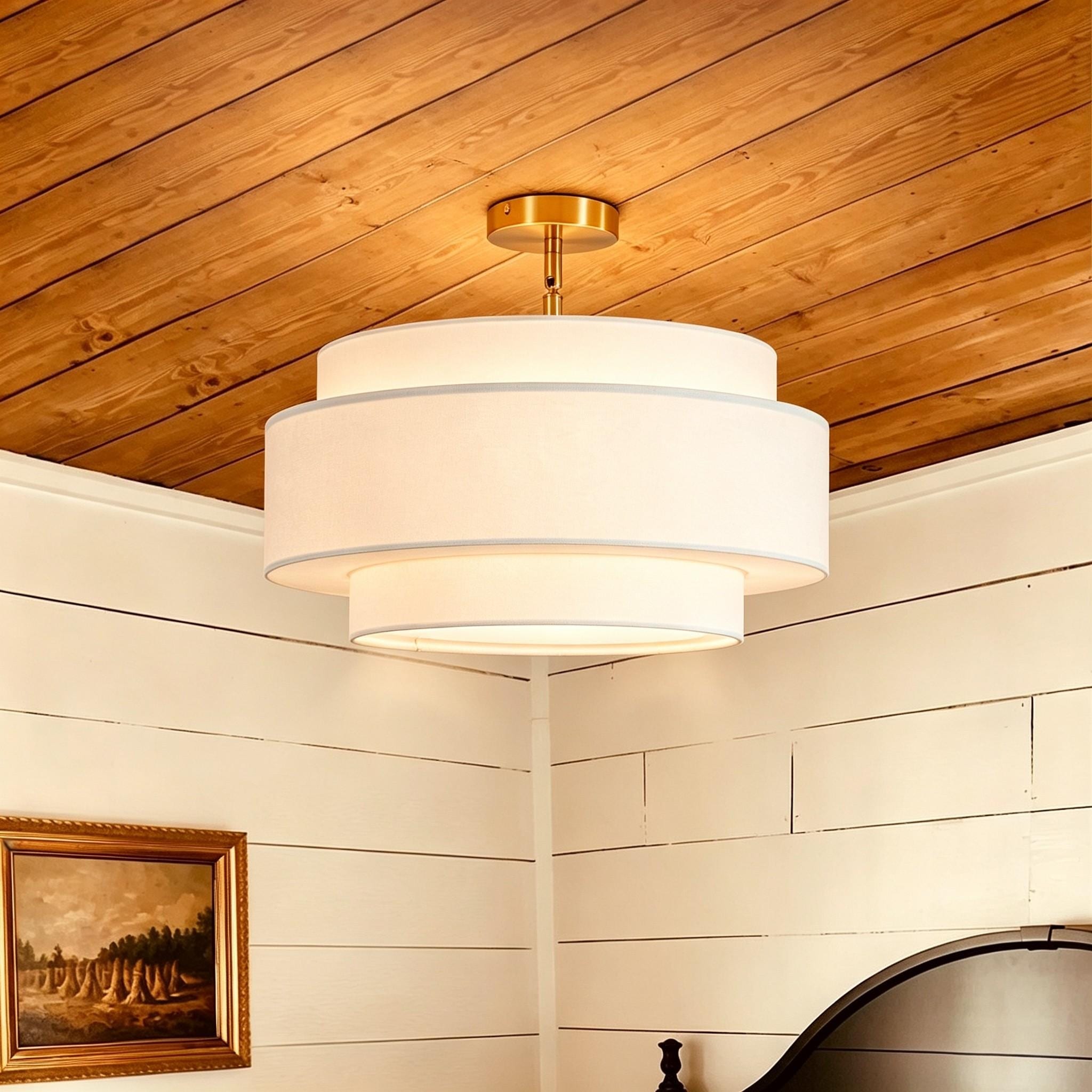 Rennnsan 5-Light 3-Tier Fabric Semi Flush Mount Ceiling Light for Living Room - 5 Light