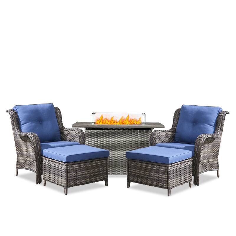 Fire Pit Table with Patio Chairs Ottomans Grey-Blue - Grey
