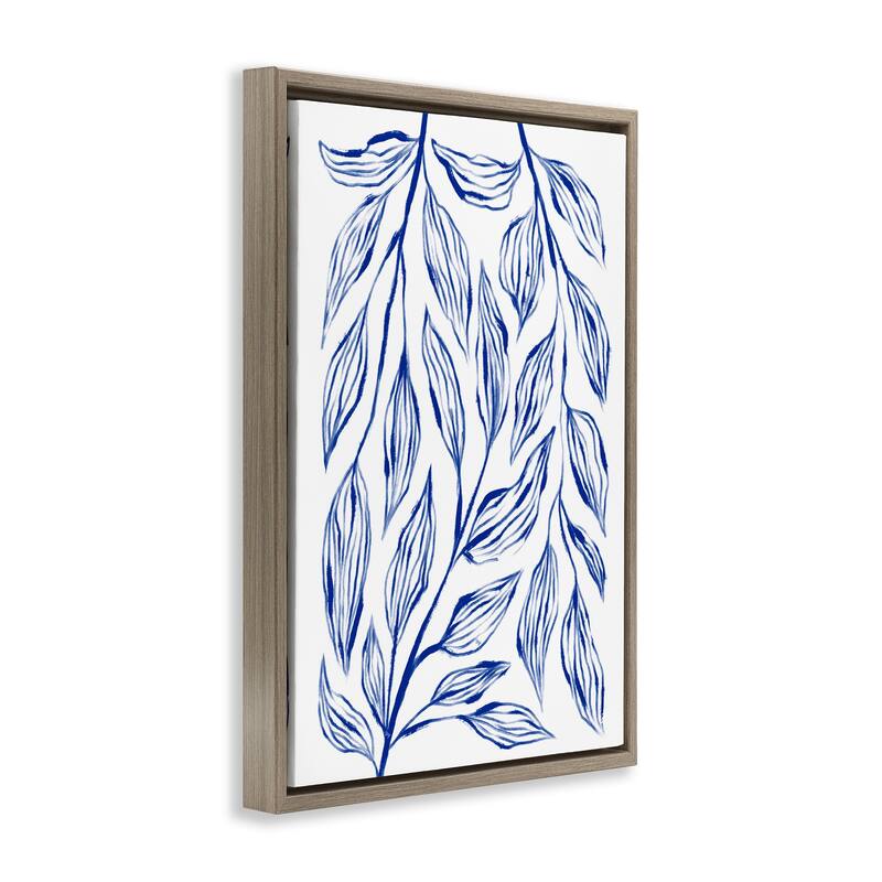 Stupell Simple Blue Leaves on White Framed Floater Canvas Wall Art Design By Martina Pavlova