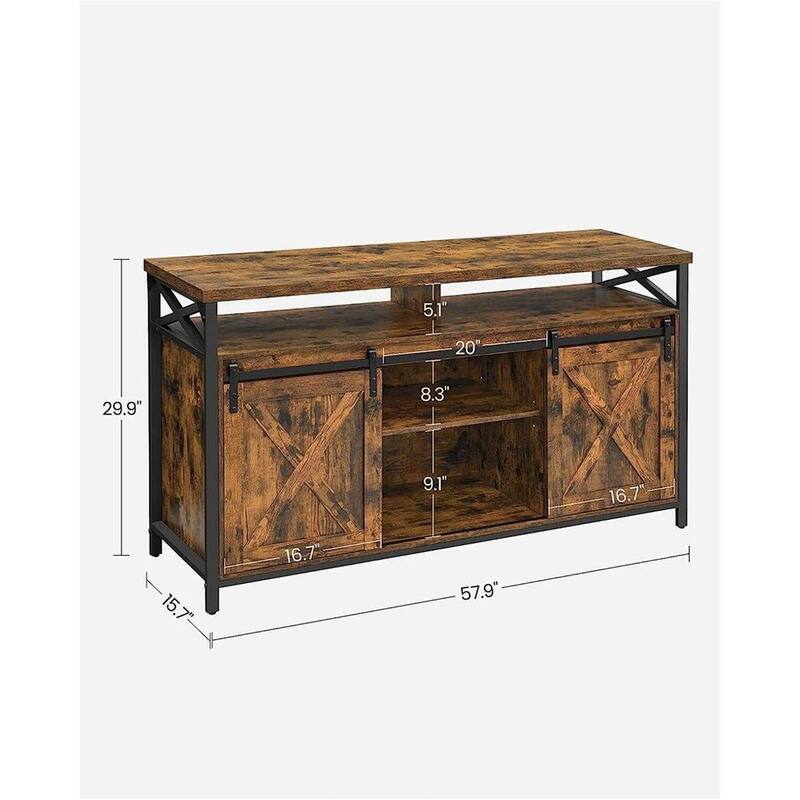 Black Wood Storage TV Stand for 65 Inch TV with Cabinets and Shelves - 57.9”L x 15.7”W x 29.9”H