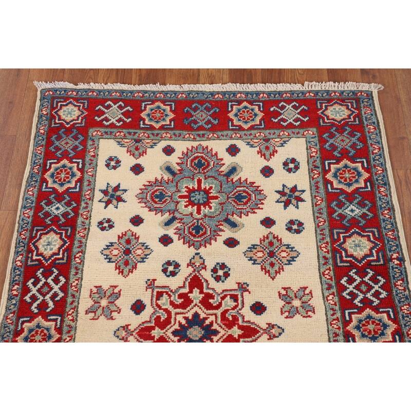 Kazak Accent Rug Hand-Knotted Traditional Beige Wool Carpet - 2'8" x 4'0"