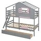 preview thumbnail 13 of 23, Twin over Twin Solid Wood Bunk Bed Kids Bed with 2 Drawers, 1 Storage Box, 1 Shelf, Window and Roof,Playhouse Style