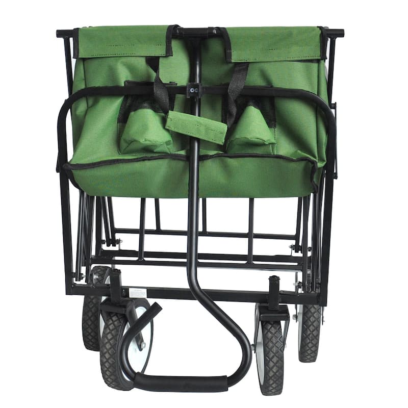 Folding Wagon Garden Shopping Beach Cart ,Grass Green