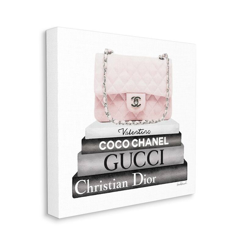 Stupell Pink Quilted Purse on Modern Chic Bookstack Canvas Wall Art - Black - 36 x 36