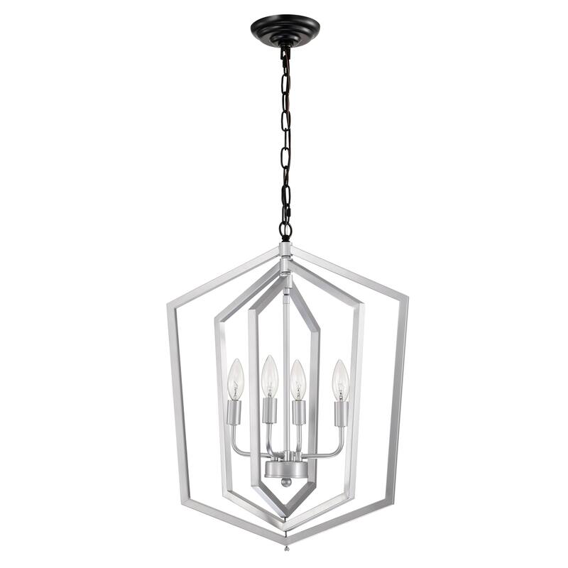 Anmytek 4-Light Farmhouse Cage Chandelier Black Silver Adjustable Height E12 Bulbs Not Included
