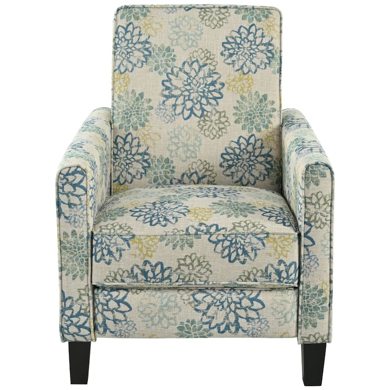Roomfitters Push Back Recliner Armchair with Beech Wood Legs, Printed Fabric Accent Chair