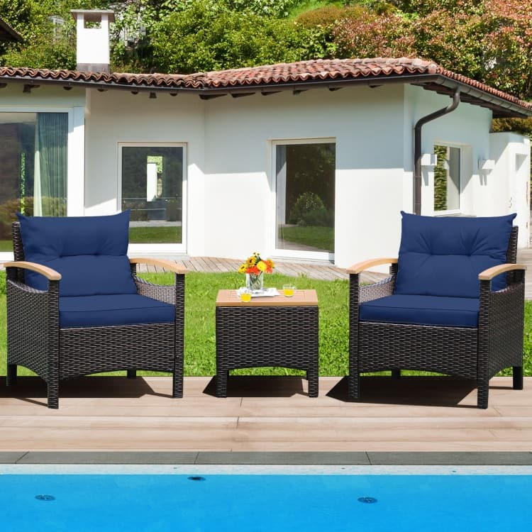 Patio Rattan Furniture Set with Removable Cushion - 3 Pieces - Single Sofa: 25" x 24" x 29"