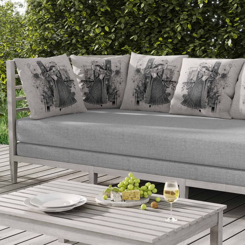 Gracefully Dancing Woman Indoor/Outdoor Reversible Throw Pillow Gray