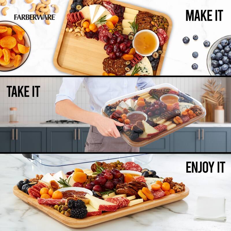 Farberware Build-a-Board Charcuterie Board with Lid, 11x14 Inch, Bamboo-Black