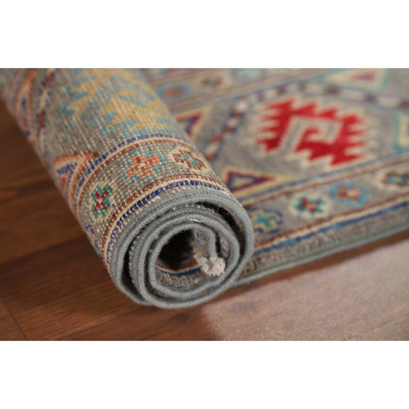 All-Over Gray Kazak Oriental Foyer Rug Hand-Knotted Wool Carpet - 2'8" x 4'1"
